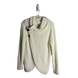 Zenana Premium Women's Ivory Button Accent Cowl Neck Sweater